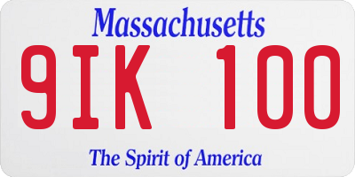 MA license plate 9IK100