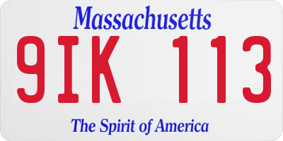 MA license plate 9IK113