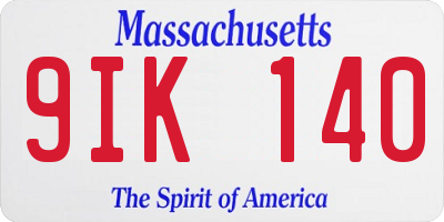 MA license plate 9IK140