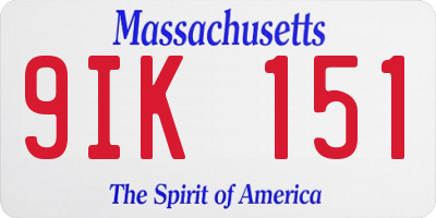 MA license plate 9IK151