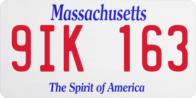 MA license plate 9IK163