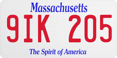 MA license plate 9IK205