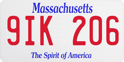 MA license plate 9IK206