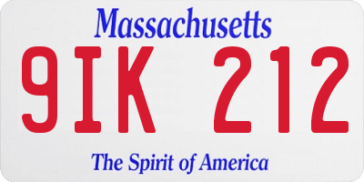 MA license plate 9IK212