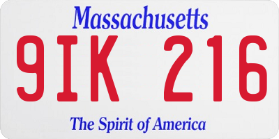 MA license plate 9IK216