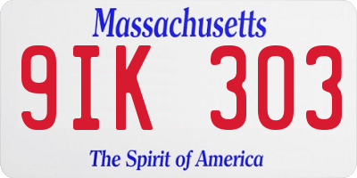 MA license plate 9IK303