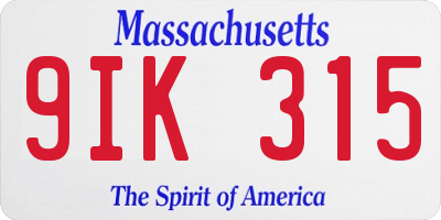 MA license plate 9IK315