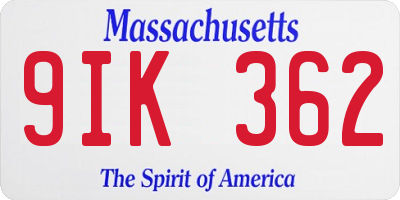 MA license plate 9IK362