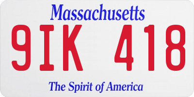MA license plate 9IK418