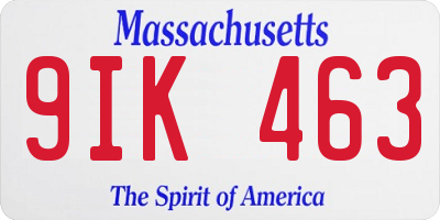 MA license plate 9IK463