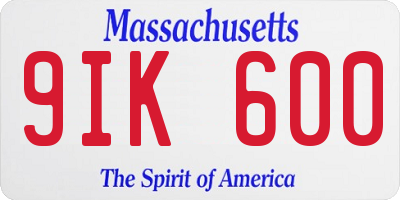MA license plate 9IK600