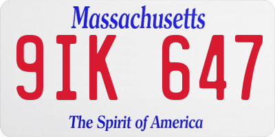 MA license plate 9IK647