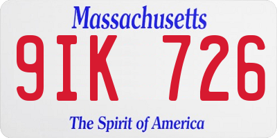 MA license plate 9IK726