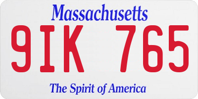 MA license plate 9IK765