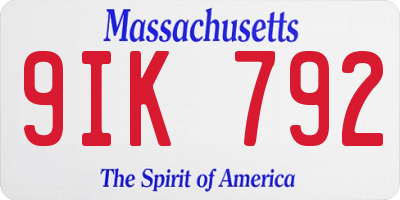 MA license plate 9IK792