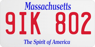 MA license plate 9IK802