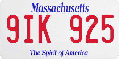MA license plate 9IK925