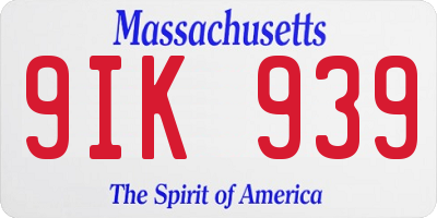 MA license plate 9IK939