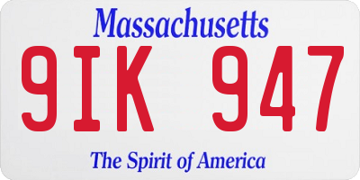 MA license plate 9IK947