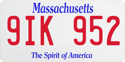 MA license plate 9IK952