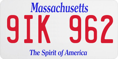 MA license plate 9IK962
