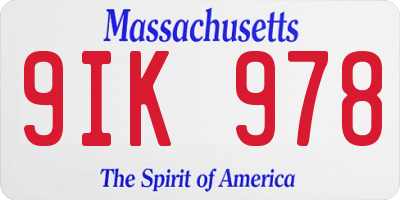MA license plate 9IK978