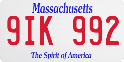 MA license plate 9IK992