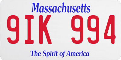 MA license plate 9IK994