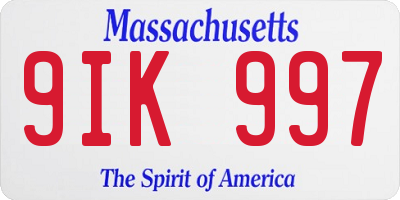 MA license plate 9IK997
