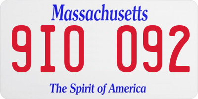 MA license plate 9IO092
