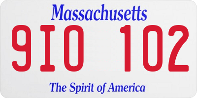 MA license plate 9IO102