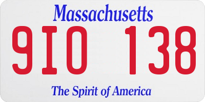 MA license plate 9IO138