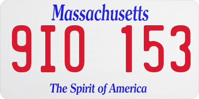 MA license plate 9IO153