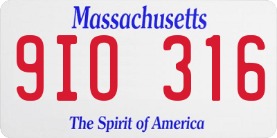 MA license plate 9IO316