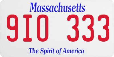MA license plate 9IO333
