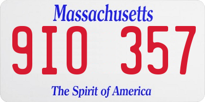 MA license plate 9IO357