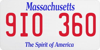 MA license plate 9IO360