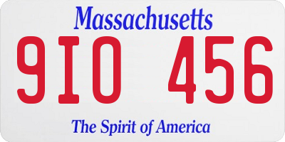 MA license plate 9IO456