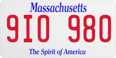 MA license plate 9IO980