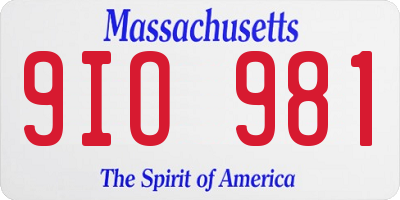 MA license plate 9IO981
