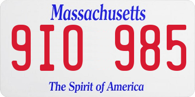 MA license plate 9IO985