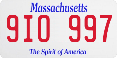 MA license plate 9IO997