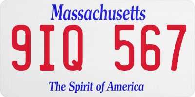 MA license plate 9IQ567