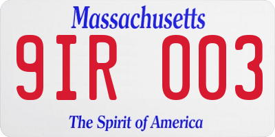 MA license plate 9IR003