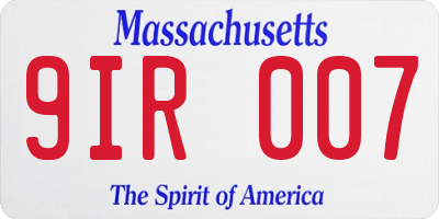 MA license plate 9IR007