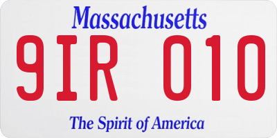 MA license plate 9IR010