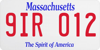 MA license plate 9IR012