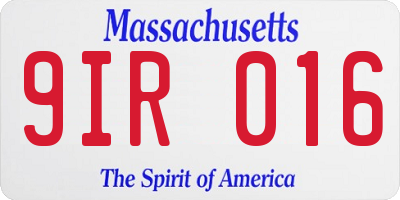 MA license plate 9IR016
