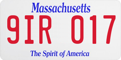 MA license plate 9IR017