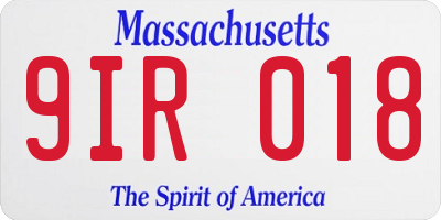 MA license plate 9IR018